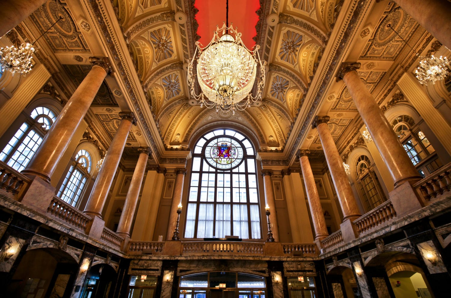 chicago theter's grand interior lobby. note: original light fixtures were scrapped in the 1950's. 